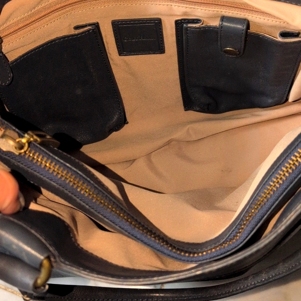 Cole.Haan Vintage Leather Tote. Slate Blue With Brass Hardware - Picture 7 of 12